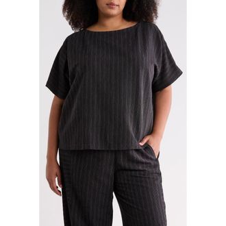 Eileen Fisher Print Bateau Neck Top in Blkwh at Nordstrom, Size 2X