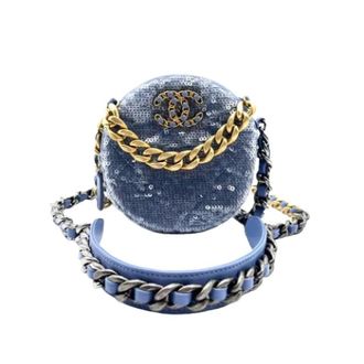 Chanel Pre-owned Ronde clutch met ketting - Dames - Pre-owned - Blauw - Maat: ONE Size Leer
