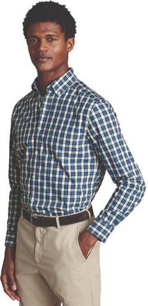 CHARLES TYRWHITT Slim Fit Plaid Check Non-Iron Stretch Poplin Shirt in Ocean Blue at Nordstrom, Size Medium L