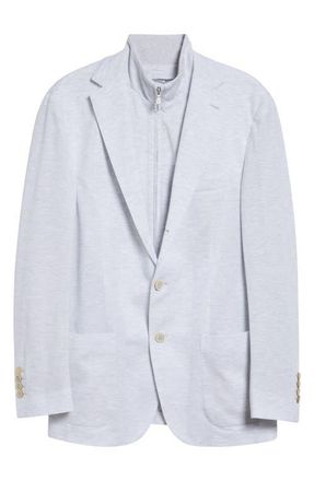 Eleventy Cotton & Linen Sport Coat with Removable Bib in Light Melange Gray at Nordstrom, Size 38 Us