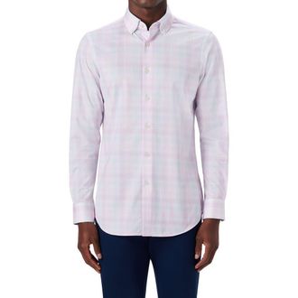 Bugatchi OoohCotton Plaid Button-Up Shirt in Pink at Nordstrom, Size Large