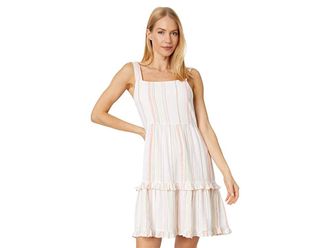 bobi Square Neck Tiered Short Dress Womens Dress : LG, Jersey/Linen/Rayon