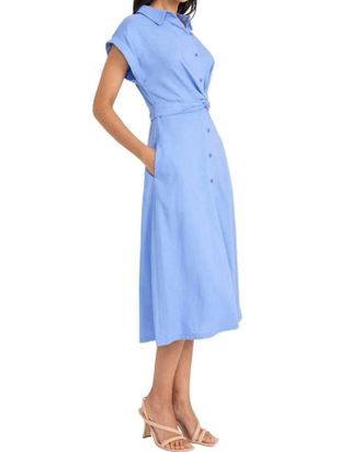 Maggy London Cuff Sleeve Linen Wrap Dress In Blue Bonnet