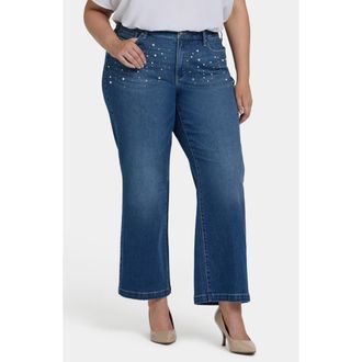 NYDJ Teresa Rhinestone & Faux Pearl Wide Leg Jeans in Lake Notre Dame at Nordstrom, Size 14W