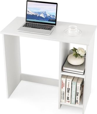 Costway Costway - Scrivania Per Computer In Legno, Scrivania Con 2 Ripiani Per Ambienti Piccoli, Scrivania Moderna E Salvaspazio Da Casa E Ufficio, Bianco, 80