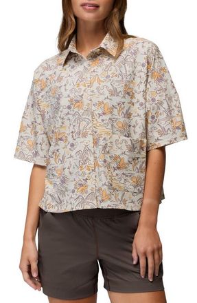 Prana Railay Crop Button-Up Shirt in Beach Pebble Vacation at Nordstrom, Size X-Small