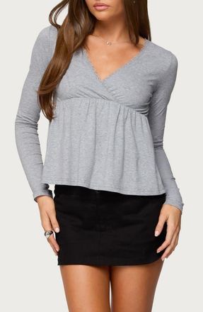Edikted Kenzie Long Sleeve Babydoll Top in Gray-Melange at Nordstrom, Size X-Small
