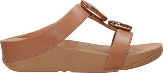 FitFlop Fino Marbled-Stone H-Bar Slides - Dames - Sandalen - Bruin - 40 EU - Leer - Schoenen