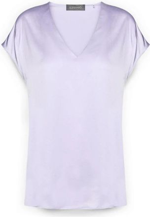Elena Miro V-hals satijnen blouse - Dames - Blouses - Paars - XL - Satijn - Overhemden
