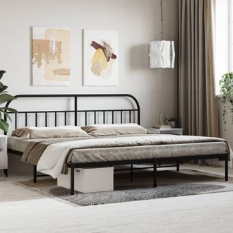 Berkfield Home Metal Bed Frame with Headboard Black 200x200 cm