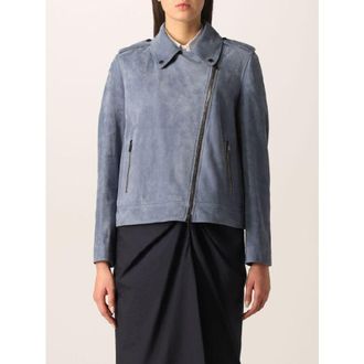 Brunello Cucinelli Womens Dusty Blue Leather Biker Jacket, Size 48