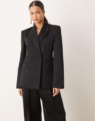 Mango Gilda - Blazer sartoriale effetto raso nero in coordinato