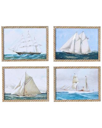 Two's Company Set Of 4 Framed Ship Wall Art Pieces