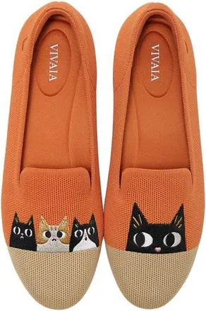 Vivaia Audrey Round-Toe Embroidered Loafers in Apricot/nude - Rural Cat at Nordstrom, Size 6.5