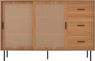 Urban Meuble Aparador de madera y ca&ntilde;a natural con puertas correderas