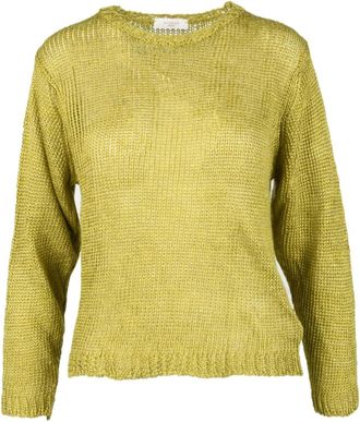 Slowear Linnen Gebreide Top - Dames - Ronde hals truien - Groen - XS - Linnen - Truien & Vesten