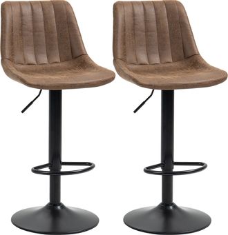 HOMCOM Set Of 2 Microfibre Retro Tub Bar Stools Metal Frame Footrest Seat Brown | TJ Hughes