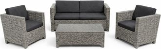 Concept Usine Conjunto de jard&iacute;n de 4 plazas en resina trenzada gris y negro