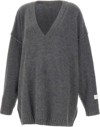 Maison Margiela V-hals Trui - Dames - V-hals truien - Grijs - M - Wol - Truien & Vesten