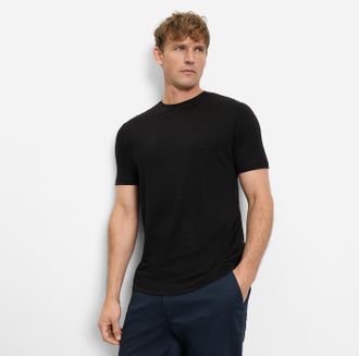 Olymp Rundhalsshirt OLYMP, Herren, Gr. XXL, schwarz, Jersey, Obermaterial: 95% Leinen, 5% Elasthan, unifarben, regular fit h&uuml;ftbedeckend, Rundhals, Shirts R