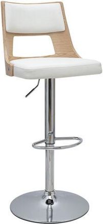 Miliboo Taburete De Bar Ajustable Giratorio 360&deg; Blanco Y Madera Clara Garbo