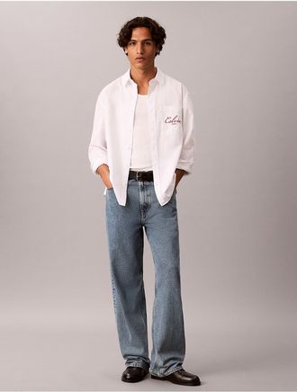 Calvin Klein Jeans Calvin Klein Mens Script Logo Graphic Relaxed Button-Down Shirt - White - 2XL