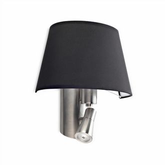 Leds - C4 Balmoral - L&aacute;mpara De Pared Interior 1 + 1 Luz N&iacute;quel Satinado Con Pantalla Negra, E27 - Leds-c4