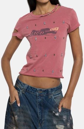 Jaded London Distressed Jewel Crop T-Shirt in Red at Nordstrom, Size 12