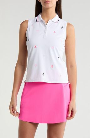 G/Fore Embroidered Piqu&eacute; Golf Polo in Snow /Candy at Nordstrom, Size X-Small