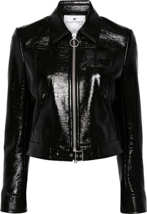 Courrèges Iconic zipped vinyl jacket - women - Cotton - 34 - Black