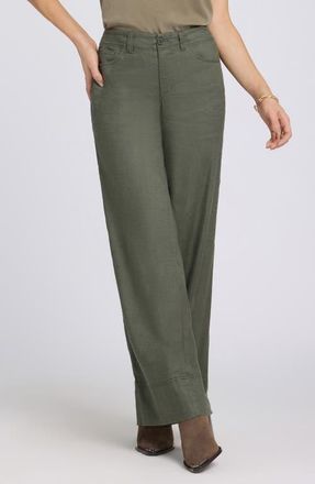 NYDJ Linen Blend Wide Leg Pants in Desert Green at Nordstrom, Size 12P