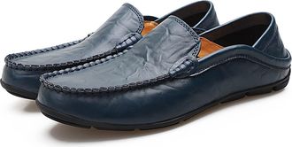Generic Mens Loafers Shoe Breathable Lightweight Driving Loafers Leather Slip Resistant Lightweight Flexible Prom Party Slip-on(Blue,7.5 UK)