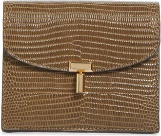 Toteme T-Lock Lizard Embossed Leather Card Holder in Dark Olive at Nordstrom