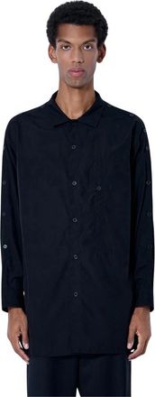 Yohji Yamamoto Blouse met open kraag en schouderinkeping - Heren - Casual Overhemden - Zwart - M - Katoen - Overhemden
