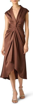Aidan Mattox Crepe Back Satin Midi Dress in Espresso at Nordstrom, Size 14