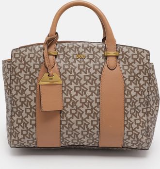 DKNY Dkny Beige Coated Canvas And Leather Satchels