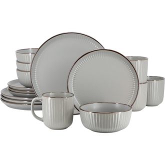 Elama Leo 16 Piece Stoneware Dinnerware Set in Grey at Nordstrom