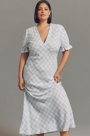 Conditions Apply Eniya Linen Blend Short-Sleeve V-Neck Slip Maxi Dress