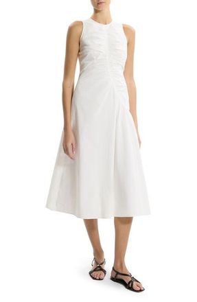 Theory Asymmetric Ruched Sleeveless Midi Dress in White at Nordstrom, Size 16