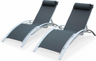 Sweeek Set of 2 aluminium and textilene sun loungers, 4 reclining positions White 167x64x82.5 cm - Louisa