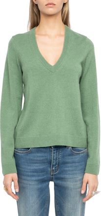 Zadig&Voltaire Vera Wool & Cashmere Sweater with Leather Elbow Patches in Verveine at Nordstrom, Size X-Small