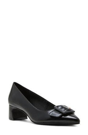 Anne Klein Senara Buckle Pointed Toe Pump in Black Crinkle at Nordstrom, Size 8.5