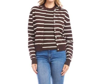 Karen Kane Simone Stripe Cardigan Sweater In Chocolate