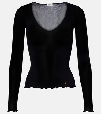 Saint Laurent Top acanalado de seda
