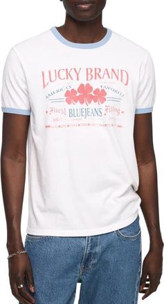 Lucky Brand Logo Graphic Ringer T-Shirt in Bright White at Nordstrom, Size Xx-Large