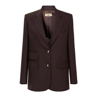 Elisabetta Franchi Pinstriped jas van cool wool - Dames - Jassen - Bruin - Maat: L Wol