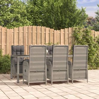 vidaXL Set Comedor Jard&iacute;n 7 Pzas Y Cojines Rat&aacute;n Sint&eacute;tico Gris Vidaxl