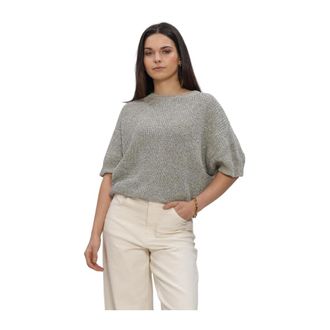 Simple Top met korte mouwen - Dames - Ronde hals truien - Grijs - S - Linnen - Truien & Vesten