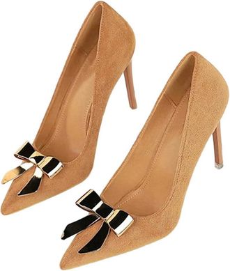 Generic Women High Heel Pumps Pointed Toe Fashion Butterfly Knot Wedding Party Dress Shoes Khaki
