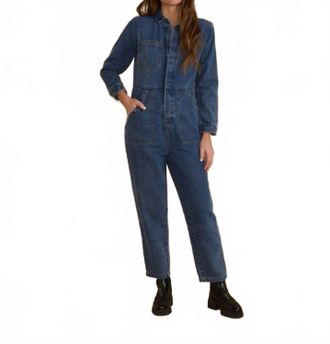 Rylee + Cru Long Sleeve Coverall Jumpsuit In Indigo Denim